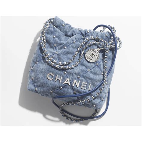 CHANEL 22 Mini Handbag Washed Denim & Silver